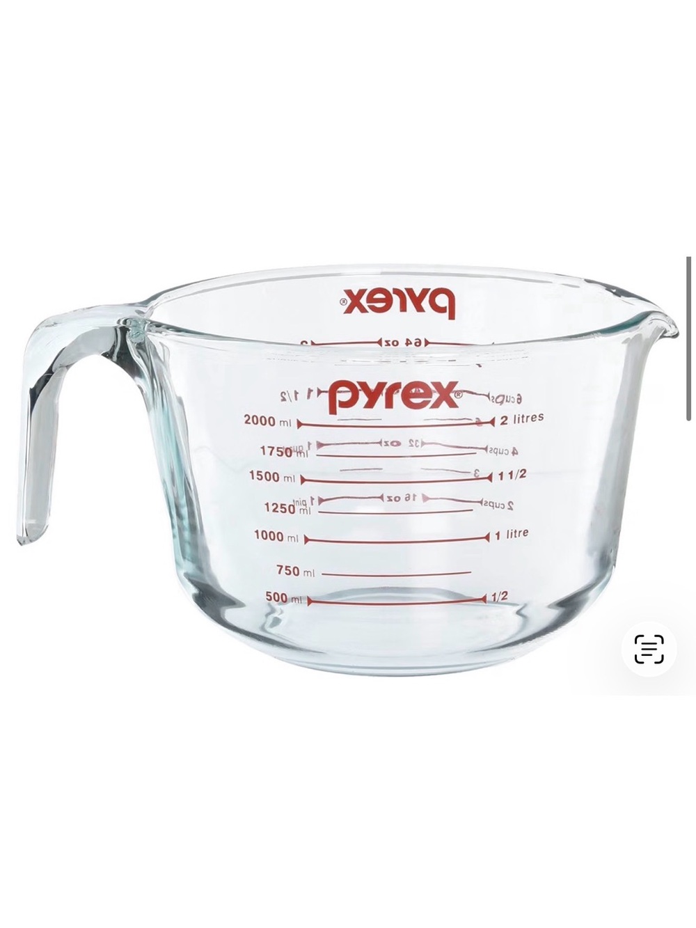 Pyrex 64 oz Measuring Glass Red Lettering 8 Cups 2 Quart Liter Batter Bowl USA